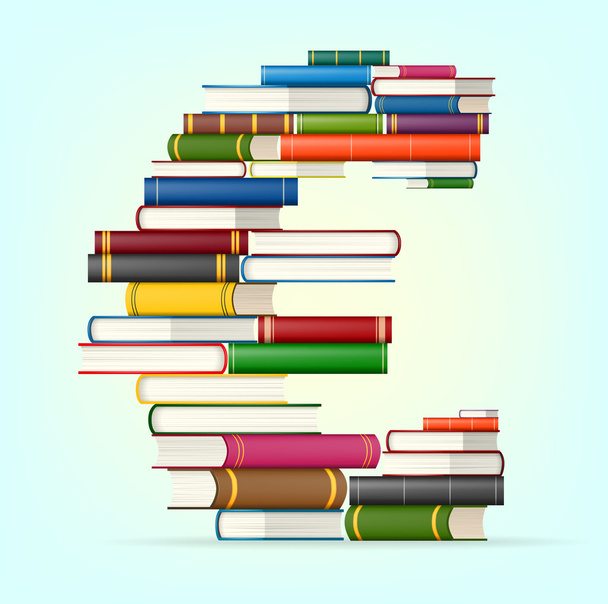 Euro sign from stacks of multi colored books - Vector, Image