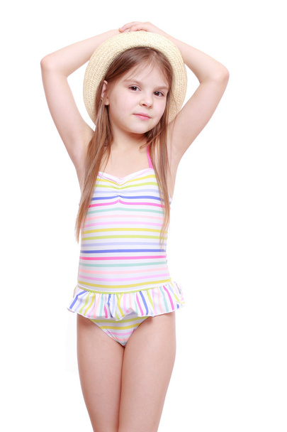Girl in a swimsuit and a straw hat - Foto, Imagem
