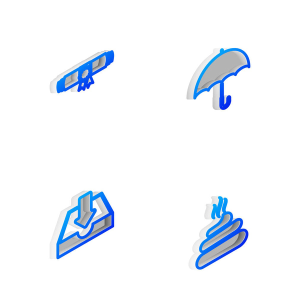 Set Isometric line Umbrella, Diploma rolled scroll, Download inbox and Shit icon. Vector. - Vector, imagen