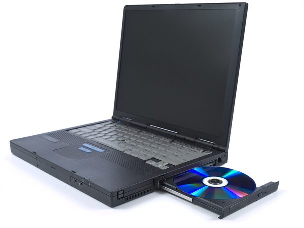 Zwarte laptop en DVD - Foto, afbeelding