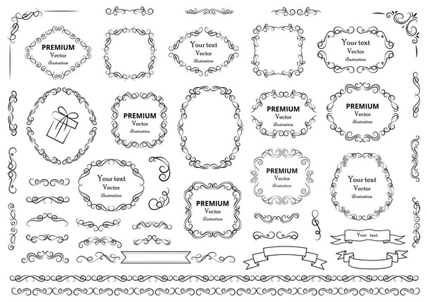 Calligraphic design elements . Decorative swirls or scrolls, vintage frames , flourishes, labels and dividers. Retro vector illustration.	 - Vektor, kép