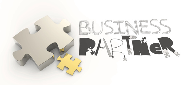 hand drawn graphic word BUSINESS PARTNER and 3d puzzle as concep - Photo, Image