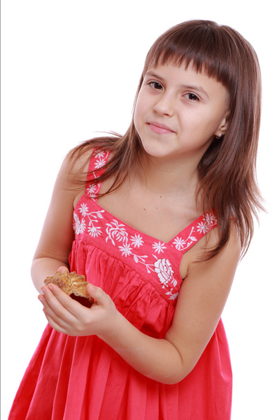 Girl holding sea shell - Fotó, kép