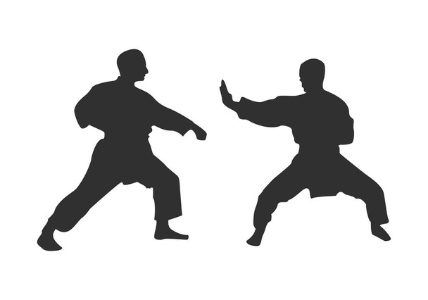 Silhouette of people facing off in karate. - Vector, Image