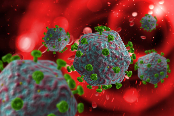 Вірусні клітини ВІЛ-інфекції для медичної науки фон 3D ілюстрації
 - Фото, зображення