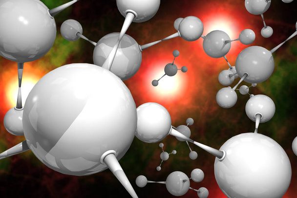 Közelkép a színes atomi részecskék háttér tudomány 3D illusztráció - Fotó, kép