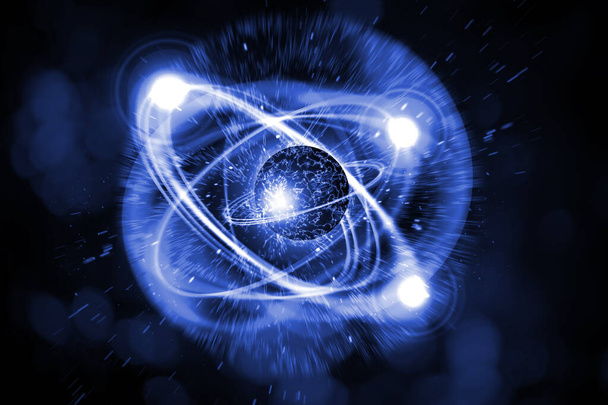 Nahaufnahme von bunten atomaren Teilchen Hintergrund Wissenschaft 3D-Illustration - Foto, Bild