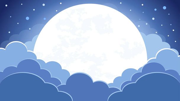 Colorido del fondo del cielo nocturno con nubes y luz de luna - Vector, imagen