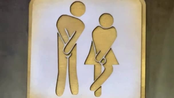 Man en vrouw toiletbord in de openbare ruimte. Vrouwelijke en mannelijke symbolen voor comfort kamer. Openbaar toiletbord. CR symbool voor twee geslachten. Waterkast of badkamer.Ontwerper voor toilet - Video