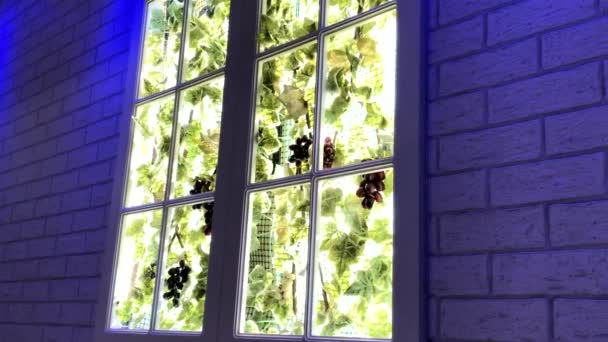 Dekoratív mesterséges hamis ablak a fa falon - Felvétel, videó