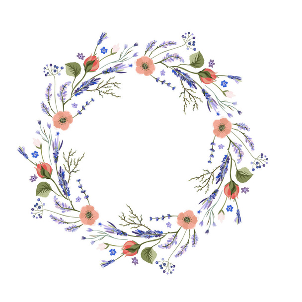 Lavender vector wreath. - Vektor, Bild
