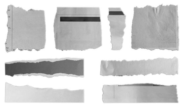 Οκτώ κομμάτια σχισμένου χαρτιού σε απλό φόντο  - Φωτογραφία, εικόνα