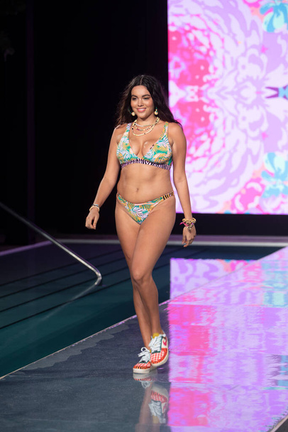 A model walks the runway for Maaji Swimwear Summer collection 2021 fashion show during Paraiso Swim Week 2020 at Miami Beach, FL in the SLS Hotel South Beach on August 23rd, 2020 - Fotoğraf, Görsel