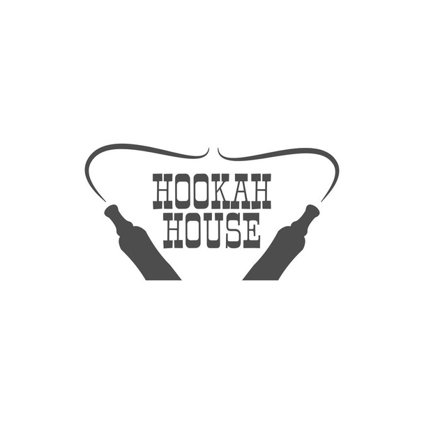 Hookah house label, badge. Vintage shisha logo. Lounge cafe emblem. Arabian bar, shop. Isolated. Stock vector illustration. Monochrome design. - Vektori, kuva