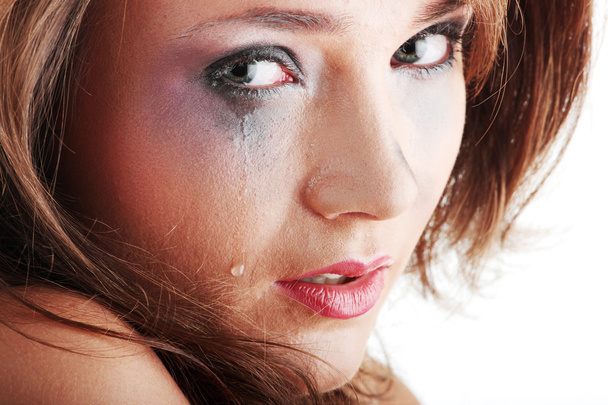 Woman in underwear crying - violence concept - Foto, Bild