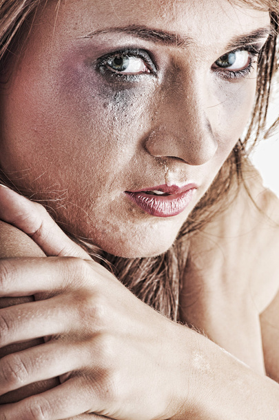 Woman in underwear crying - violence concept - Fotó, kép