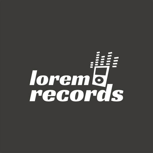 Records, muziekrecordign studio vector logo label, badge, embleem logo met muziekinstrument. Stock vector illustratie geïsoleerd op donkere achtergrond. - Vector, afbeelding