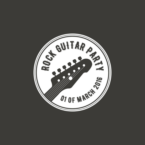 Rock Guitar Party Vektor Etikett, Abzeichen, Emblem Logo mit Musikinstrument. Aktienvektorabbildung isoliert auf dunklem Hintergrund. - Vektor, Bild