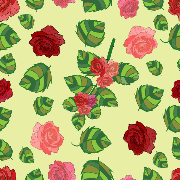 Αφηρημένο μοτίβο των floral σειρές. Λουλούδια και γρασίδι σε πράσινα λιβάδια. Ζεστή καλοκαιρινή ηλιόλουστη μέρα. Εικονογράφηση διανύσματος χωρίς ραφή. - Διάνυσμα, εικόνα