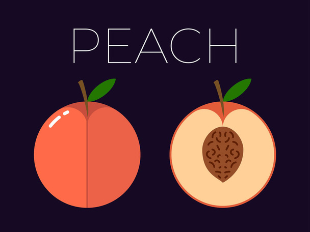 Vector of Peach and sliced half of Peach on dark background - Vektor, Bild
