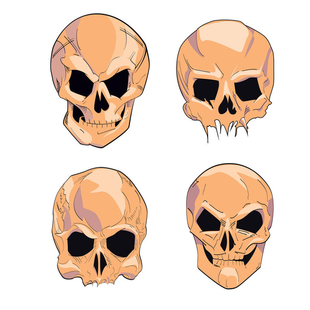 Illustrazione vettoriale serie di teschi umani. Disegno del cranio umano per personaggi. - Vettoriali, immagini