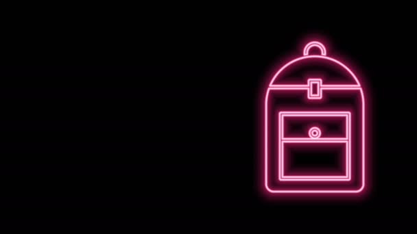 Świecąca neonowa ikona plecaka na czarnym tle. 4K Animacja graficzna ruchu wideo - Materiał filmowy, wideo