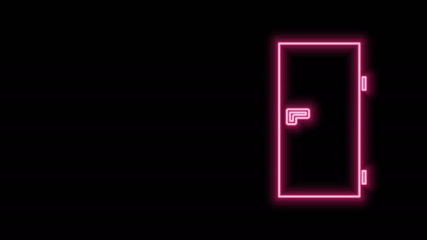 Świecąca neonowa linia Zamknięta ikona drzwi izolowana na czarnym tle. 4K Animacja graficzna ruchu wideo - Materiał filmowy, wideo
