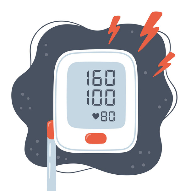 Tonómetro médico y presión arterial alta. Riesgo de hipertensión. Monitor electrónico de presión arterial - Vector, Imagen
