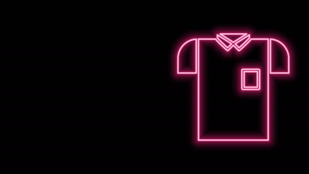Gloeiende neon lijn Polo shirt pictogram geïsoleerd op zwarte achtergrond. 4K Video motion grafische animatie - Video