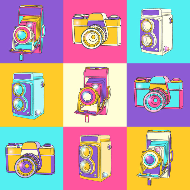 барвистий набір старовинних камер
 - Вектор, зображення
