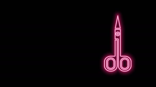 Leuchtende Neon Line Scissors Symbol isoliert auf schwarzem Hintergrund. Schneidwerkzeugschild. 4K Video Motion Grafik Animation - Filmmaterial, Video