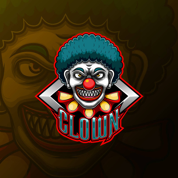 Страшный клоун талисман и дизайн логотипа спорта иллюстрации - Вектор,изображение