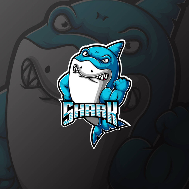 Shark E Sport Maskottchen Logo für Gaming Team der Illustration - Vektor, Bild