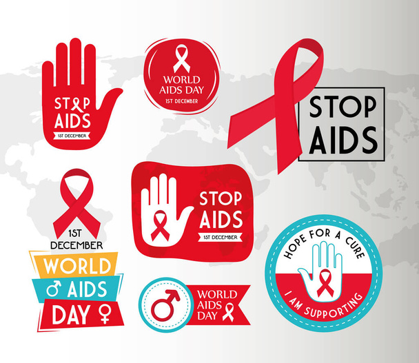 Mondo aids giorno icona set vettoriale design - Vettoriali, immagini