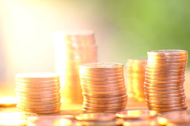 stack of coins on a blurred background  - Photo, image