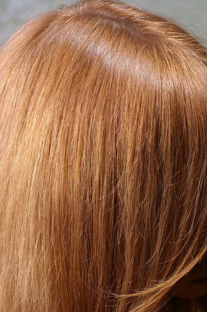 Closeup of red chestnut natural hair with selective focus - Photo, Image