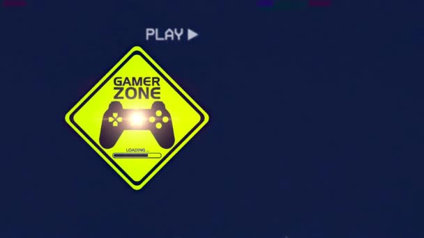 Retro videohry Screen & Icon 'Game Zone' text počítač holografické poruchy rušení šum obrazovka animace bezešvé smyčky. vintage pohyb dynamické animované pozadí barevné video. - Záběry, video