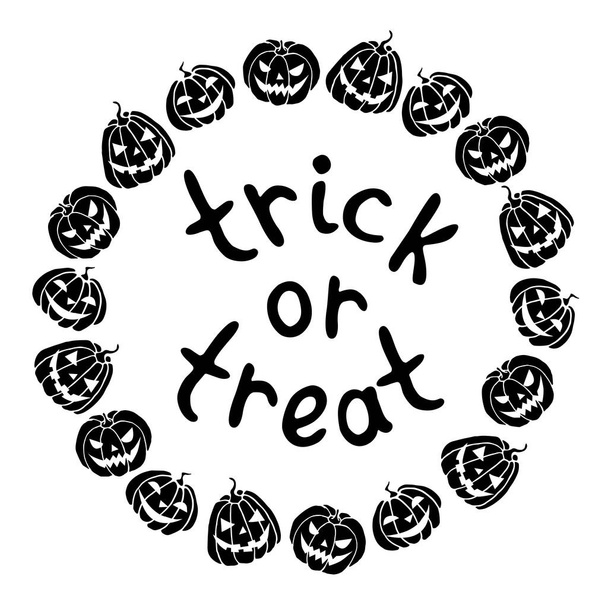 Šťastný Halloween-kolo rám prázdninového designu postav-dýně, Jack lucerna. Trick or treat-inttering. Slavnostní ohraničení, pozadí nebo titul pro blahopřání, pozvání, párty, plakát, banner. - Vektor, obrázek