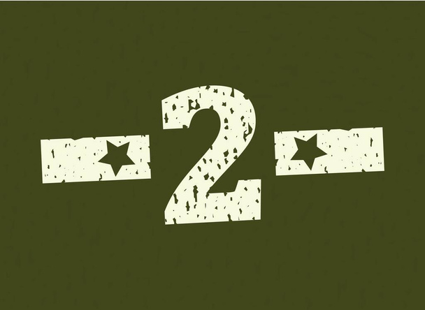 2 numer odznaki Wojsko, projekt wojskowy z gwiazdą na tle kamuflażu. Grungy czcionka wektor ilustracja - Wektor, obraz