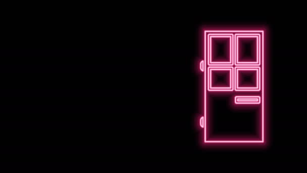Ragyogó neon vonal Zárt ajtó ikon elszigetelt fekete háttér. 4K Videó mozgás grafikus animáció - Felvétel, videó