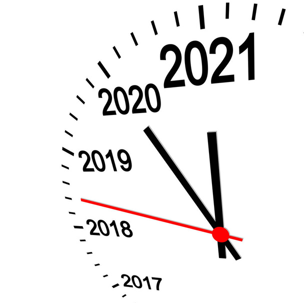 reloj tridimensional que muestra Año Nuevo 2021 a las 12 en punto - Vector, imagen