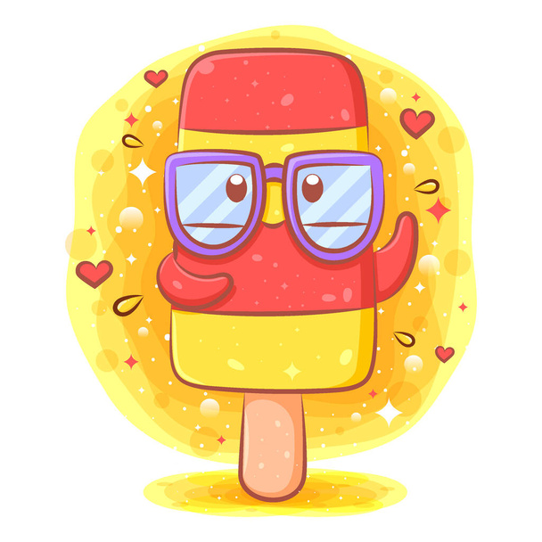 Cute ice cream in stick kawaii character of illustration - Vector, Image