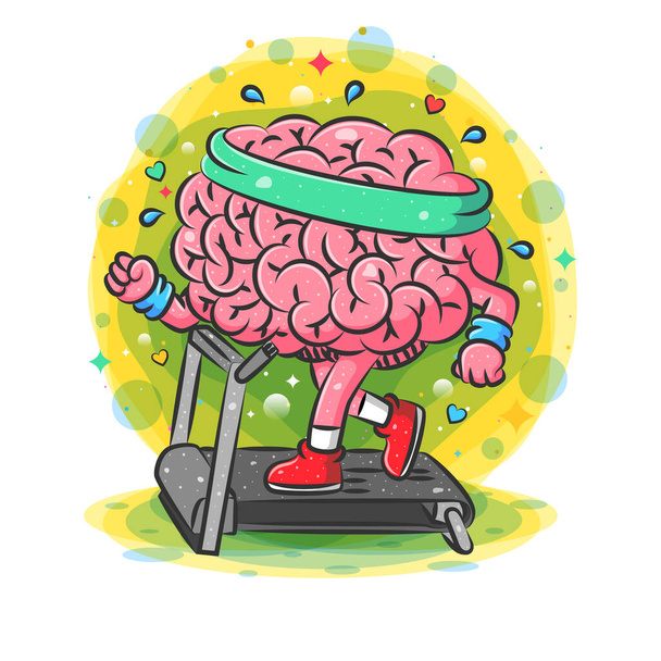 L'illustrazione del cervello corre sul tapis roulant dell'illustrazione - Vettoriali, immagini