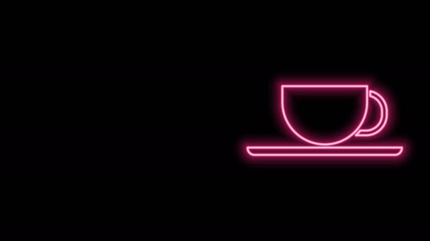 Świecące neon linii ikona filiżanki kawy izolowane na czarnym tle. Filiżanka. Gorąca kawa. 4K Animacja graficzna ruchu wideo - Materiał filmowy, wideo