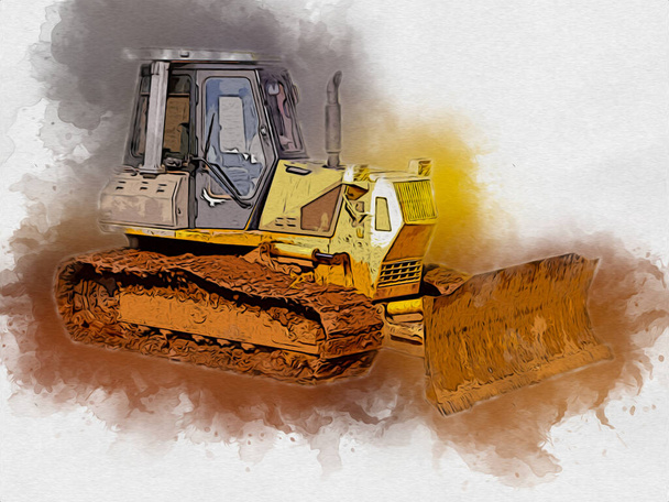 Bulldozer ilustración color arte grunge dibujo vintage
 - Foto, Imagen
