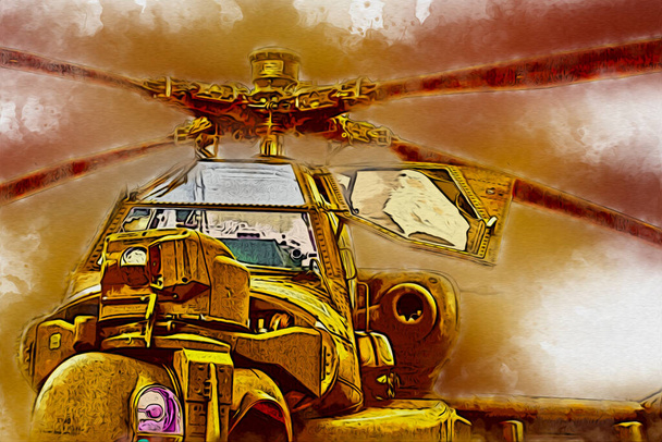 military helicopter drawing illustration art vintage - Photo, Image