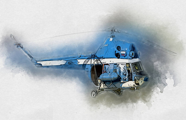 militaire helikopter tekening illustratie kunst vintage - Foto, afbeelding