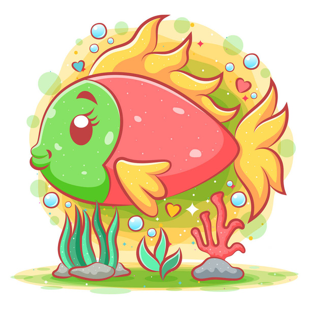 Krásná červená klaunská ryba se zelenou hlavou ilustrace - Vektor, obrázek