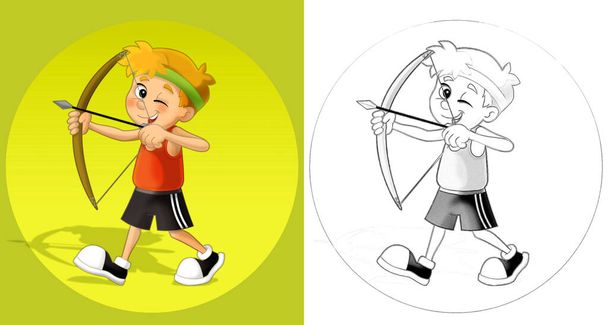 cartoon sketch scene with kid training doing some sport - illustration - Foto, Imagem