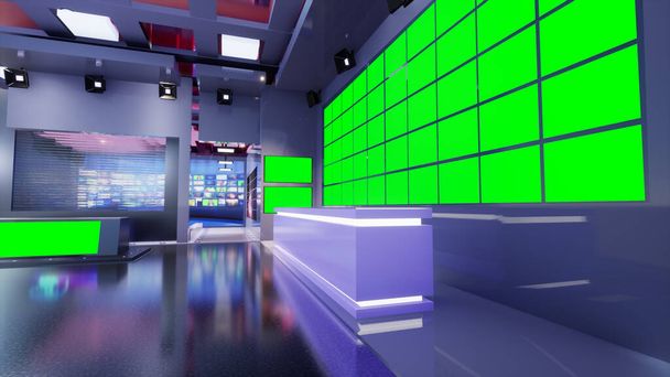 3D Virtual TV Studio Wiadomości, Ilustracja 3D - Zdjęcie, obraz